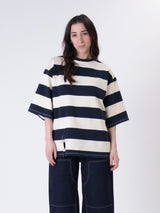 T-shirt alamari riga ecru/blu