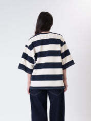 T-shirt alamari riga ecru/blu