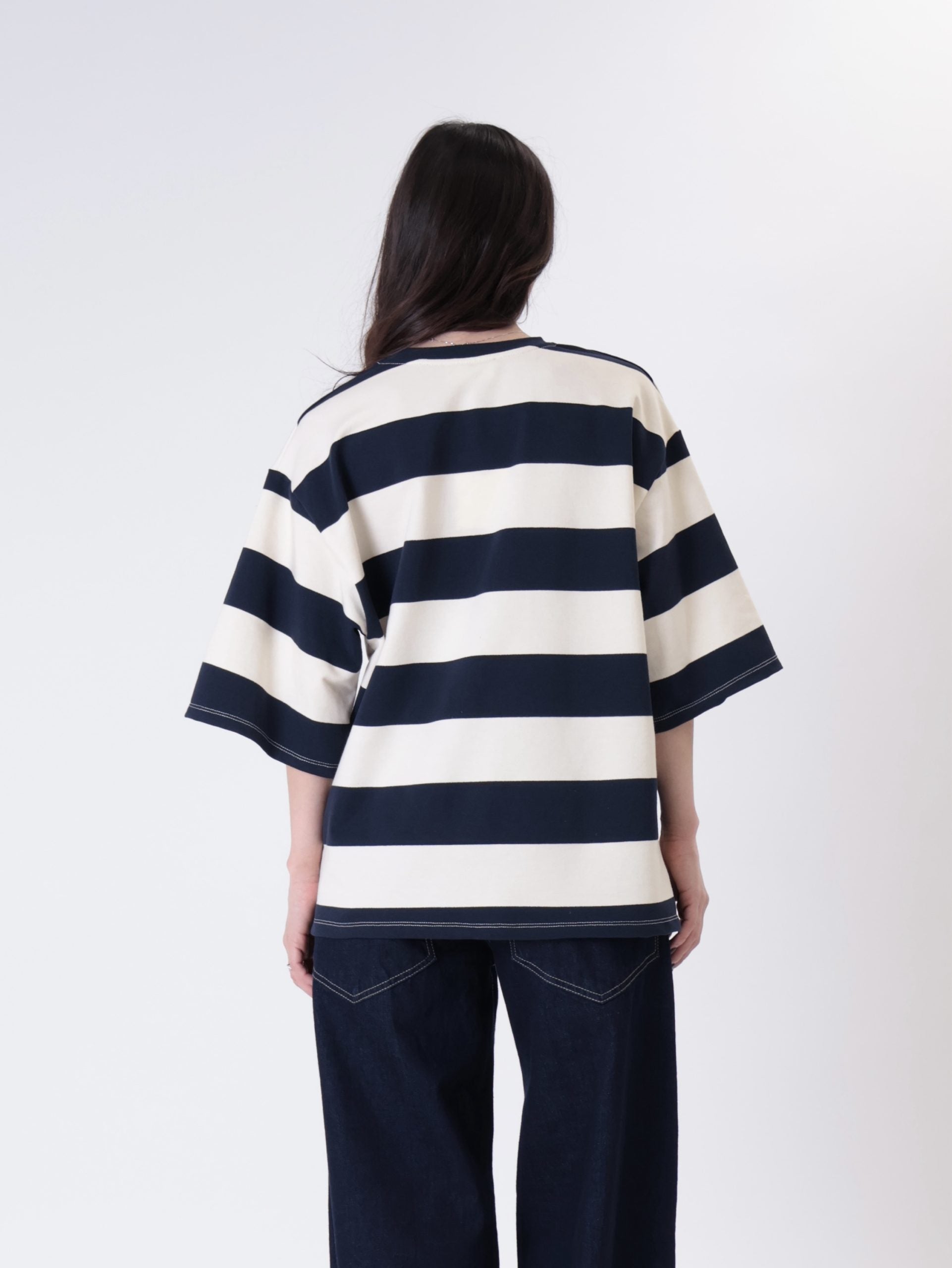 T-shirt alamari riga ecru/blu