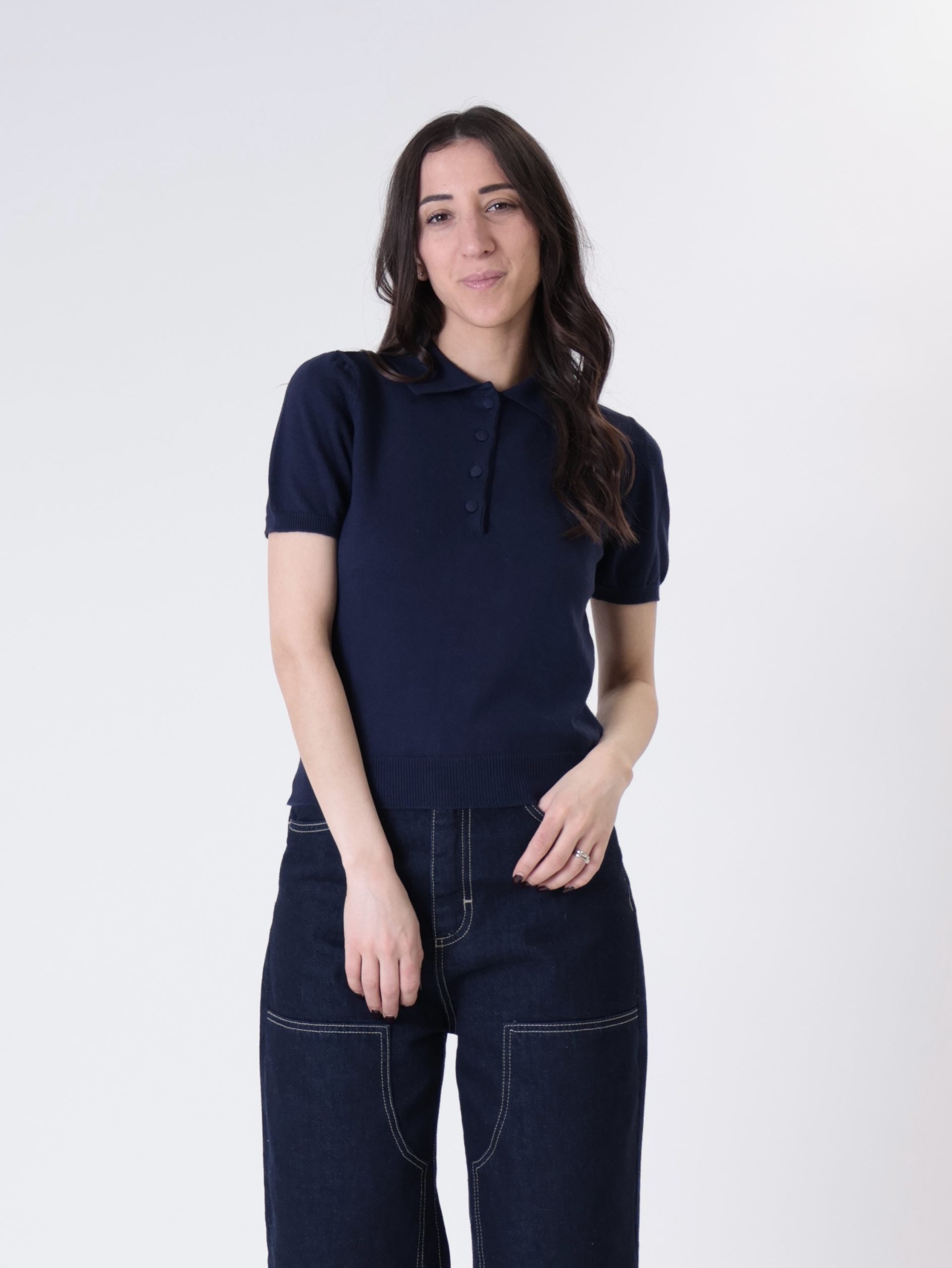 Polo button s/s blue