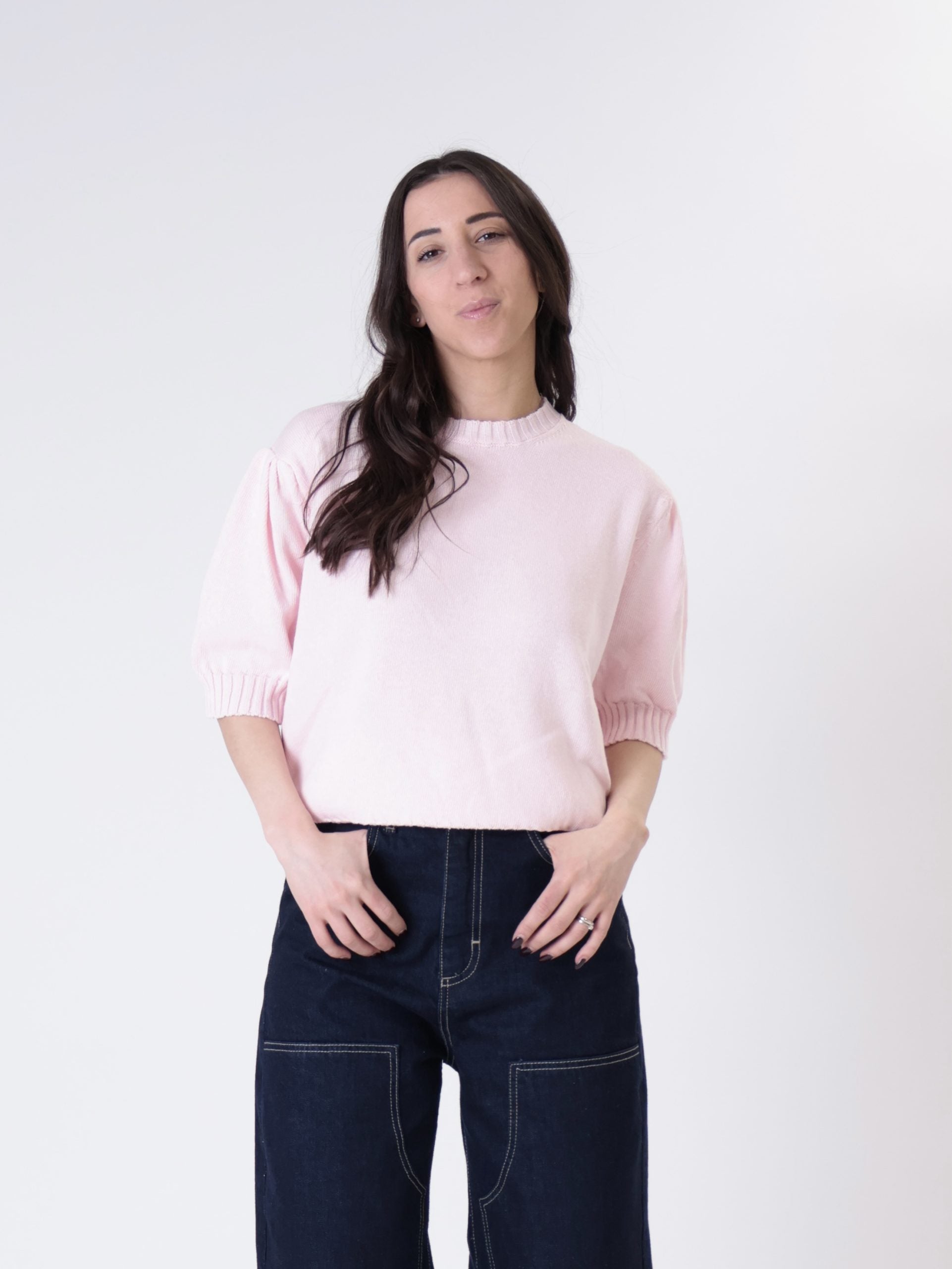 Pink puff sleeve half-sleeve sweater