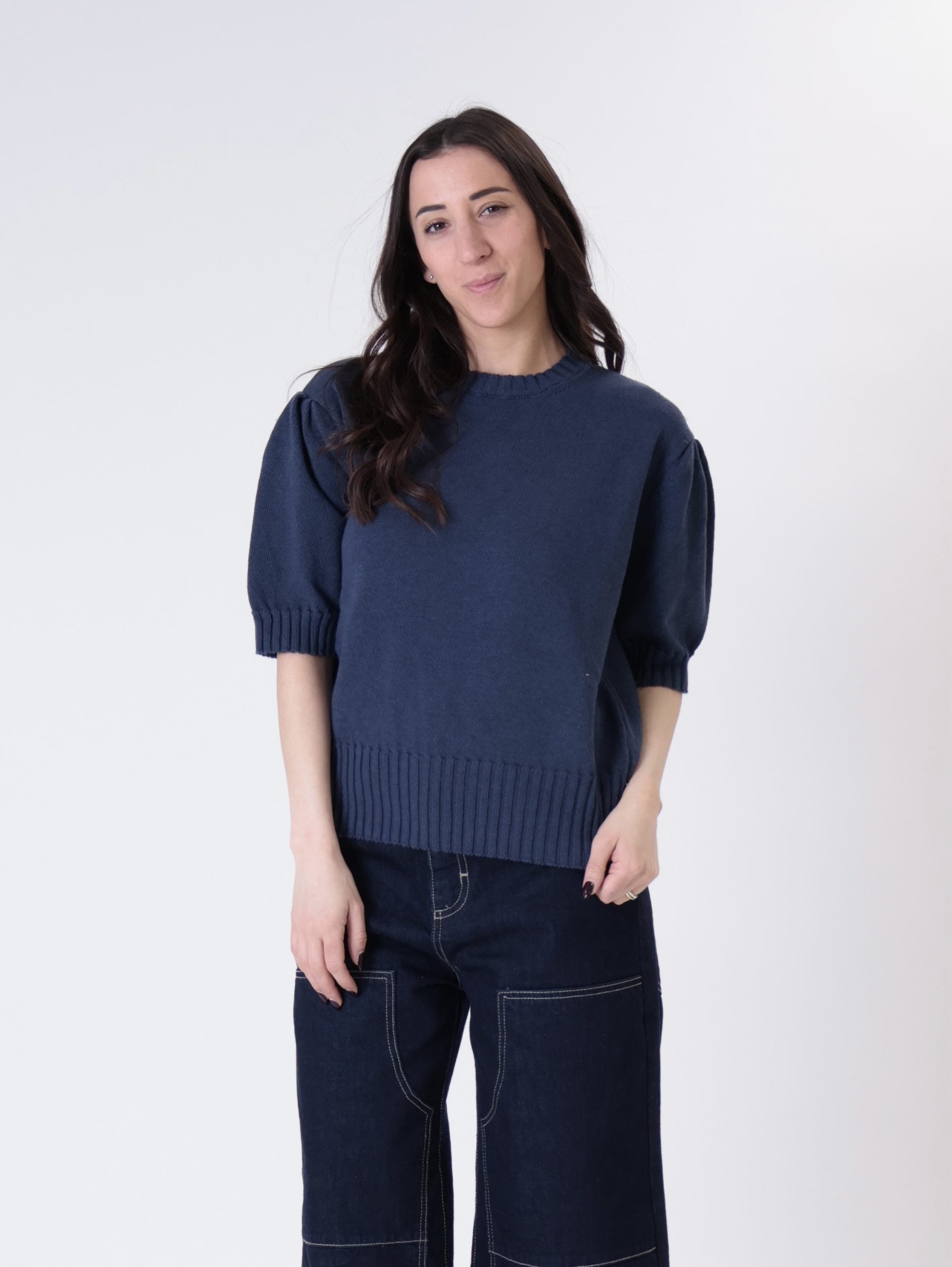 Pullover mezza manica sbuffo blu