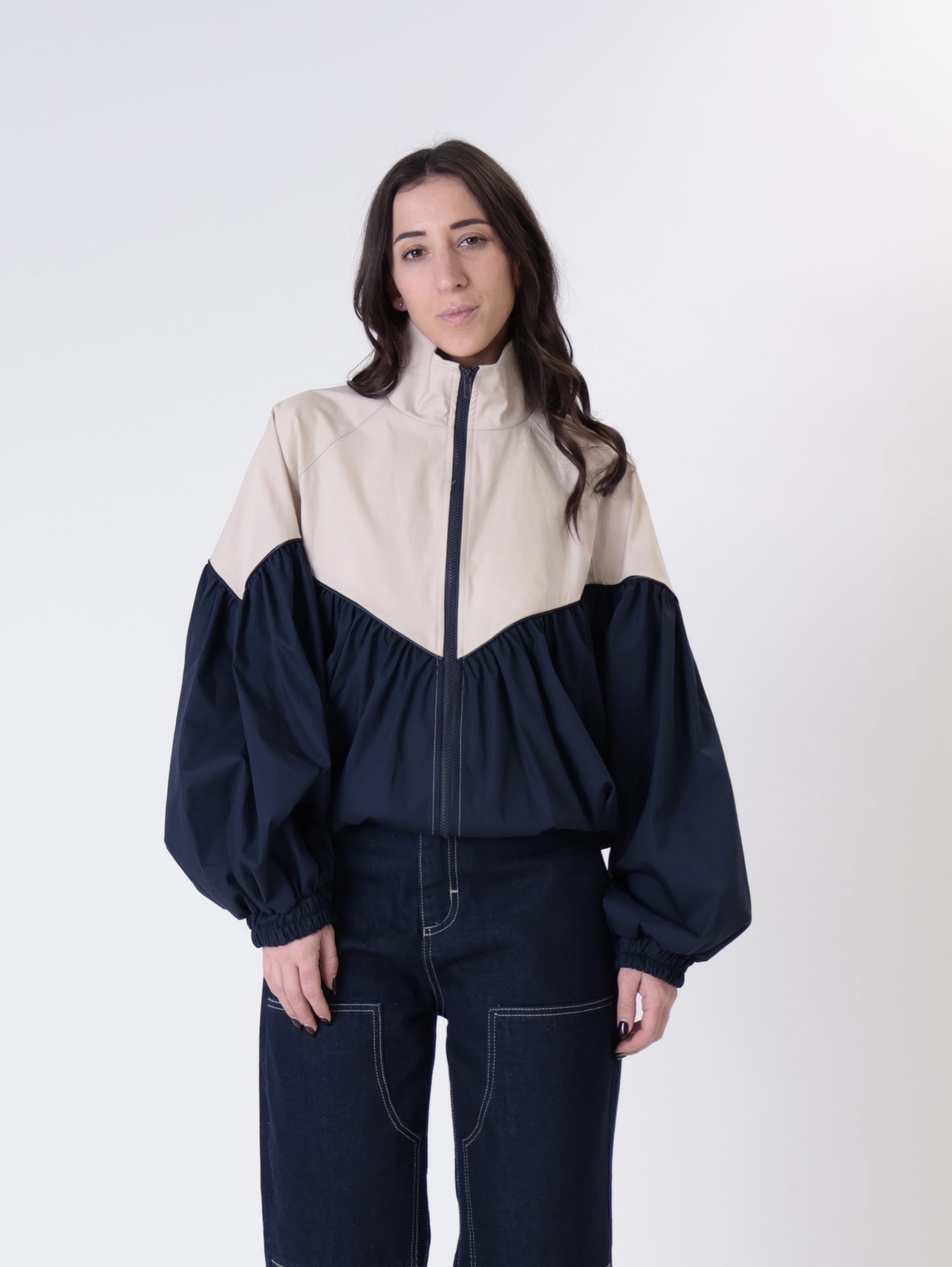 Blue/beige Ludo bomber jacket