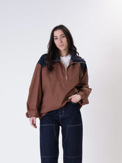Tobacco/blue half-zip jacket