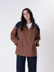 Tobacco/blue half-zip jacket