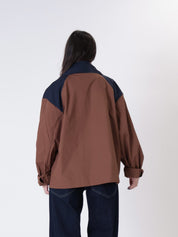 Tobacco/blue half-zip jacket
