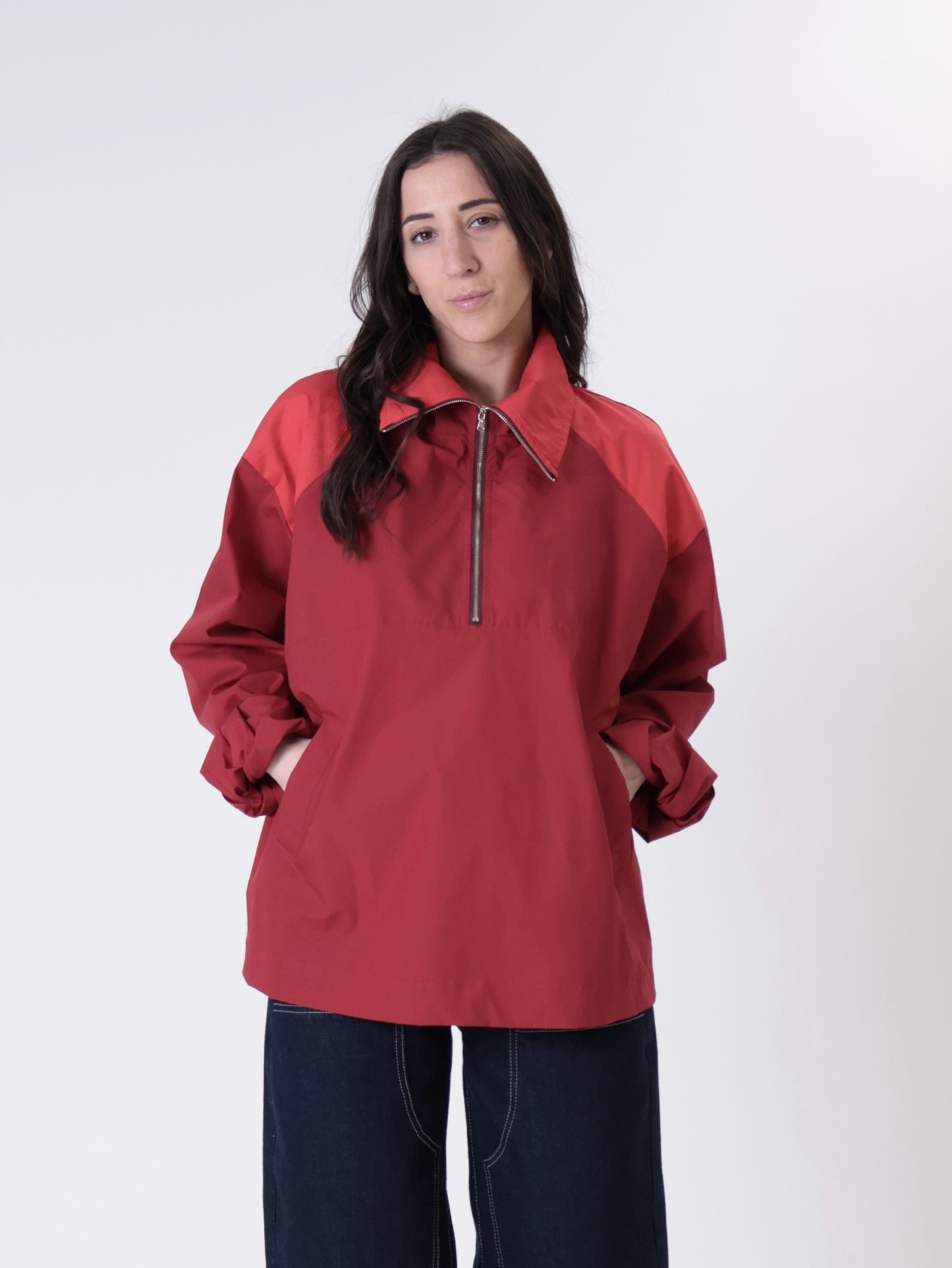 Red half-zip jacket