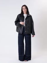 Black faux leather button jacket