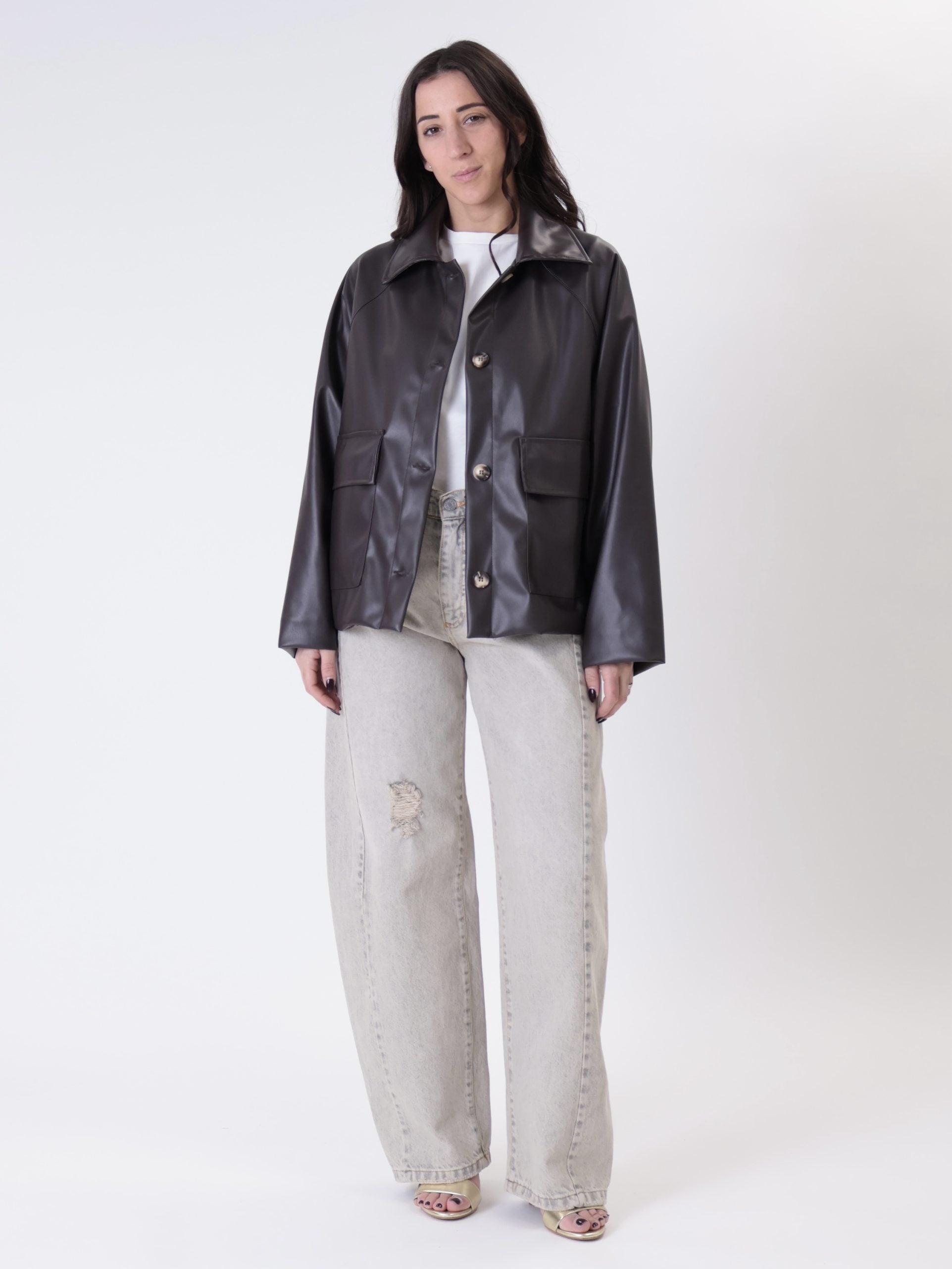 Faux leather jacket with dark brown buttons