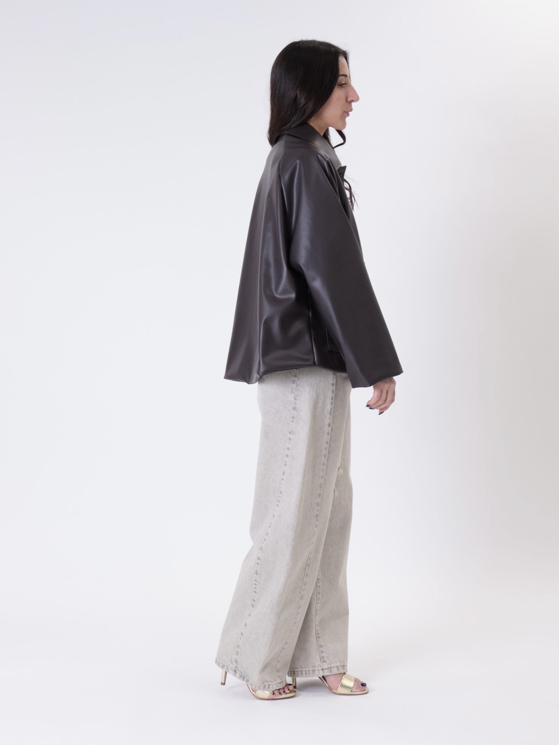 Faux leather jacket with dark brown buttons