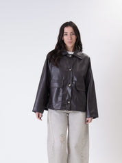Faux leather jacket with dark brown buttons