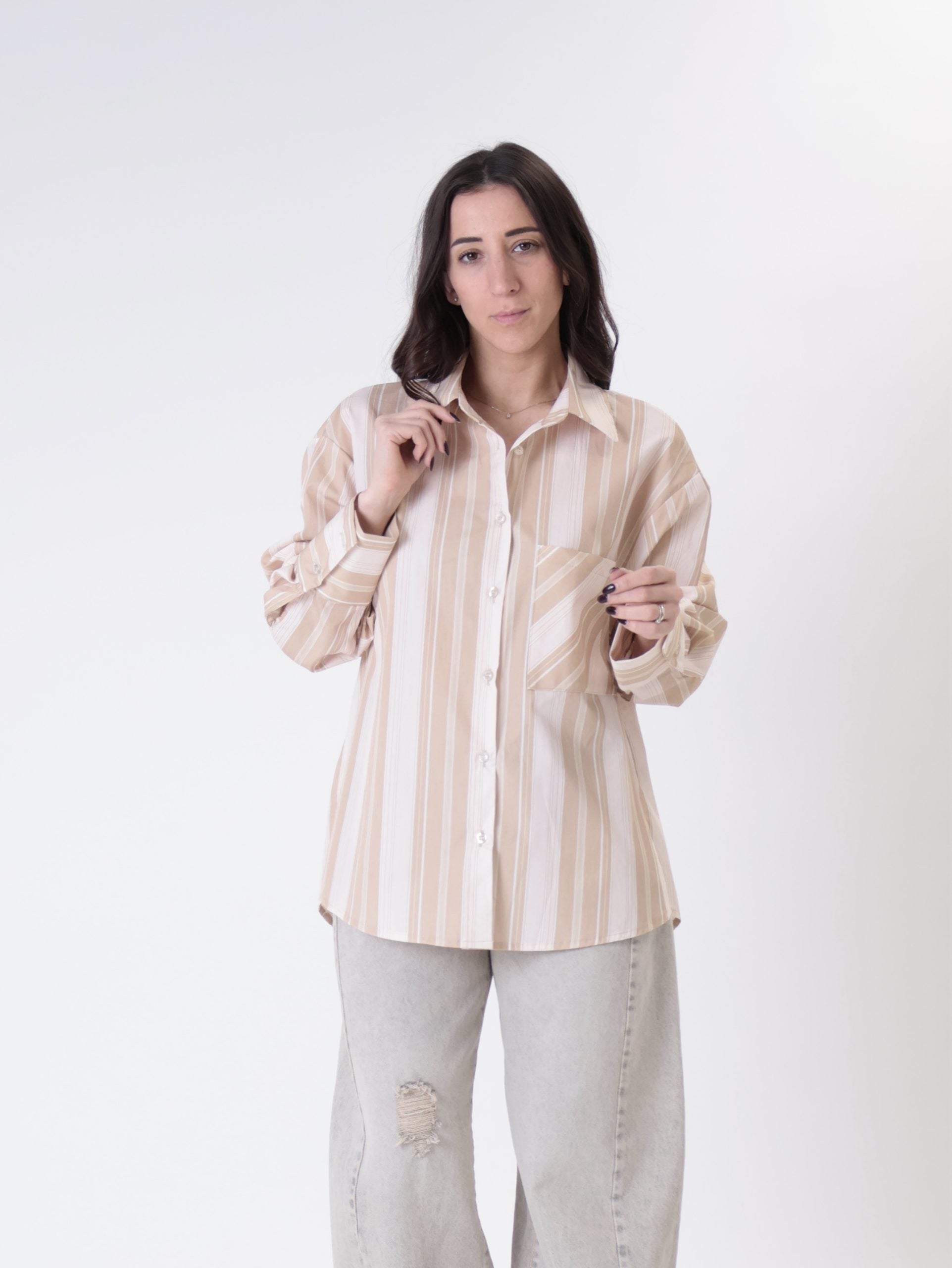 Camicia righe cipria/beige