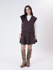 Silvia gilet + dark brown skirt set