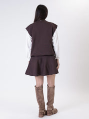 Silvia gilet + dark brown skirt set