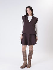 Silvia gilet + dark brown skirt set