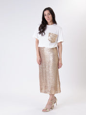 T-shirt tasca paillettes oro