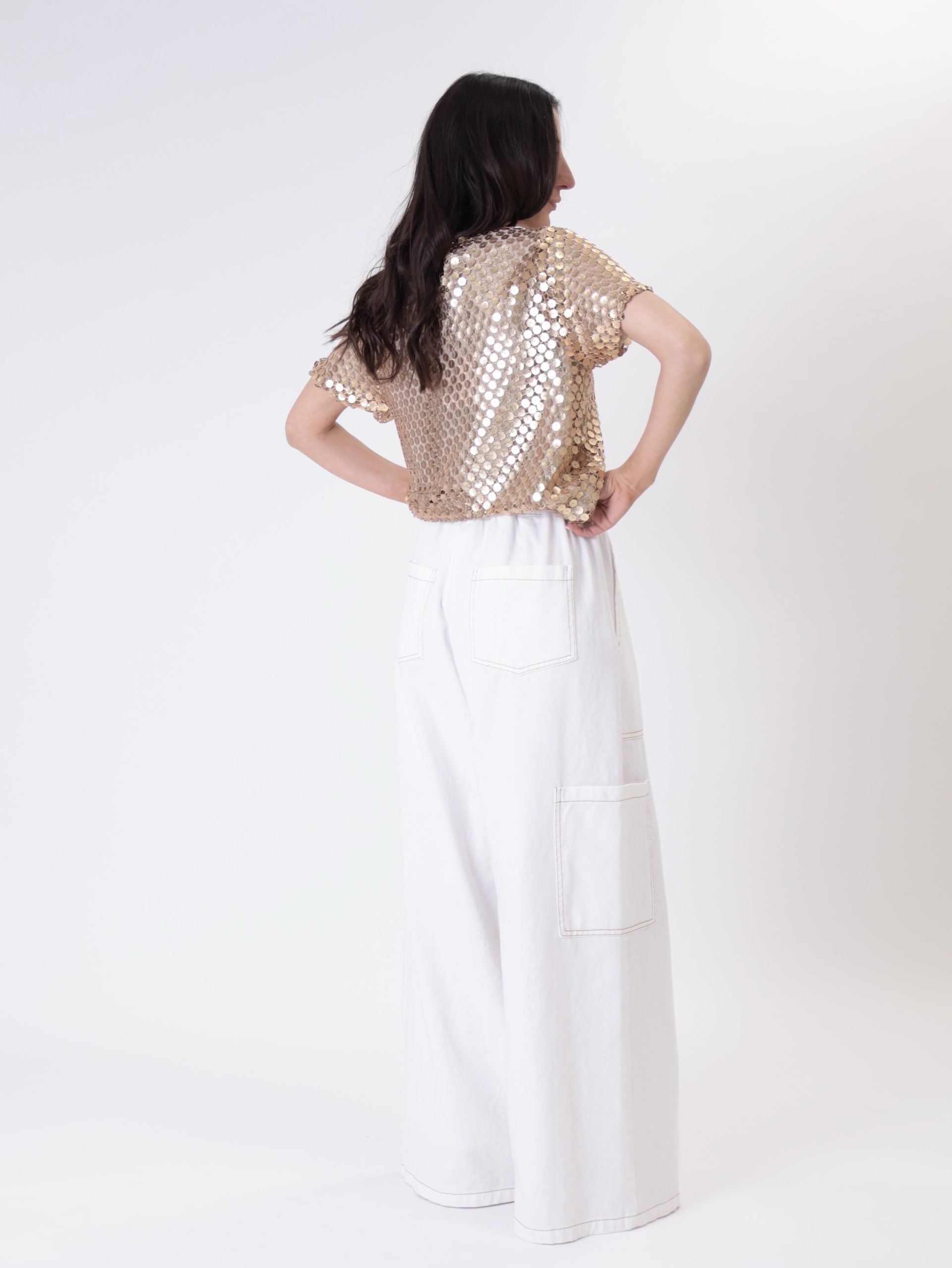 T-shirt paillettes oro