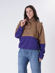 Felpa lory bottoni tabacco/viola