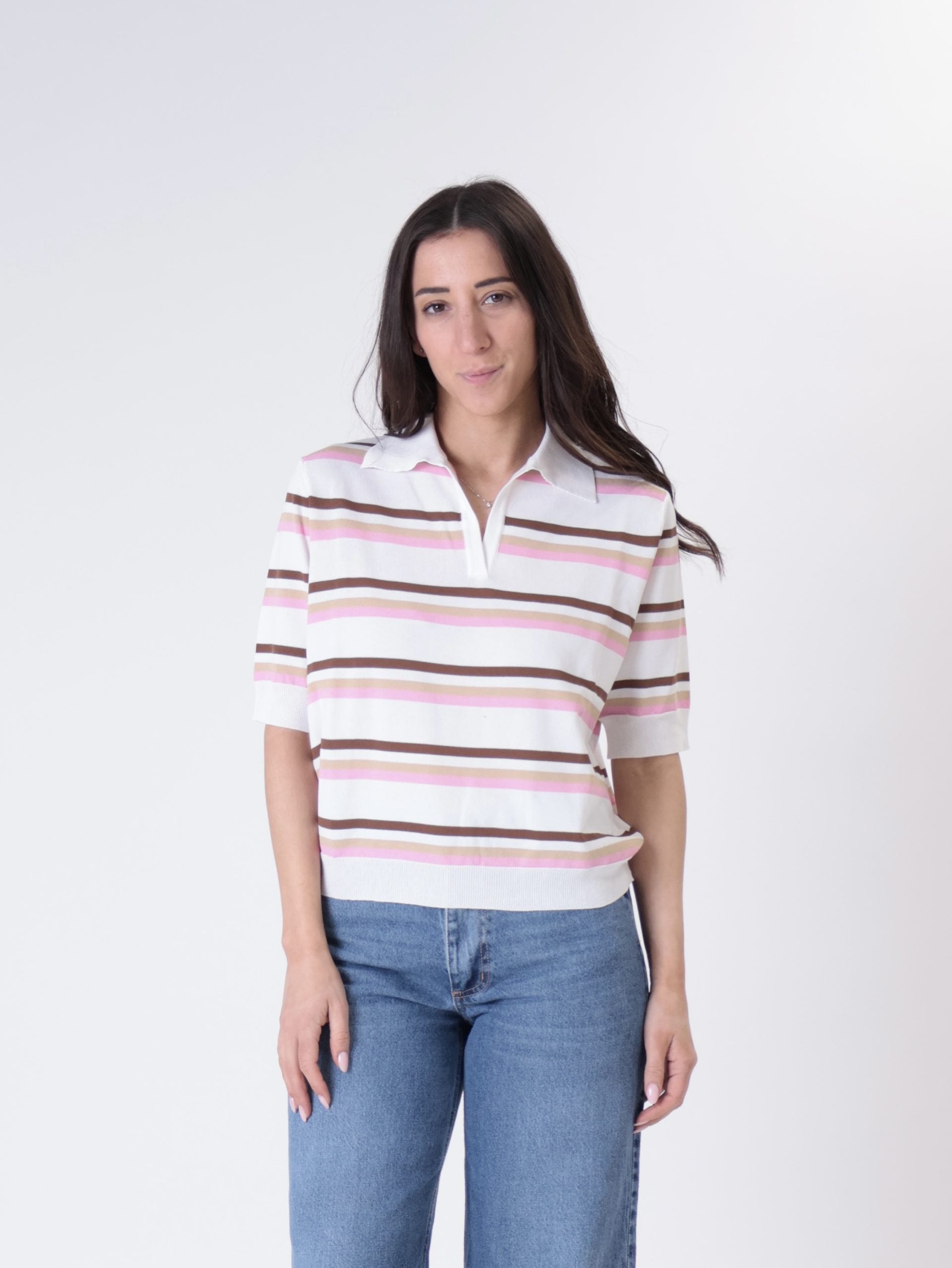 Men's S/S striped polo milk
