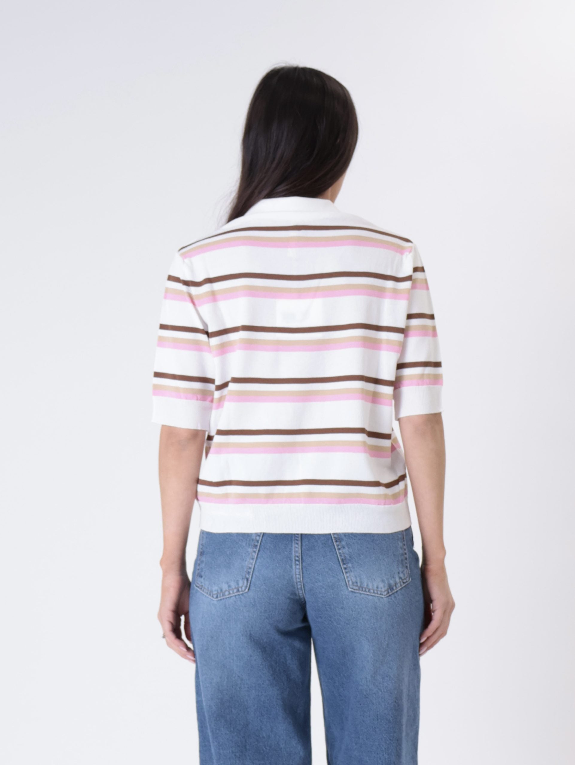 Men's S/S striped polo milk