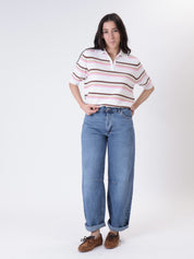 Men's S/S striped polo milk
