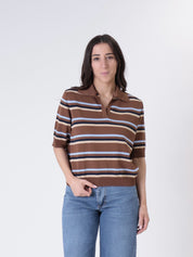 Brown striped s/s polo shirt