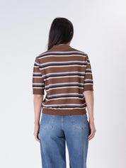 Brown striped s/s polo shirt