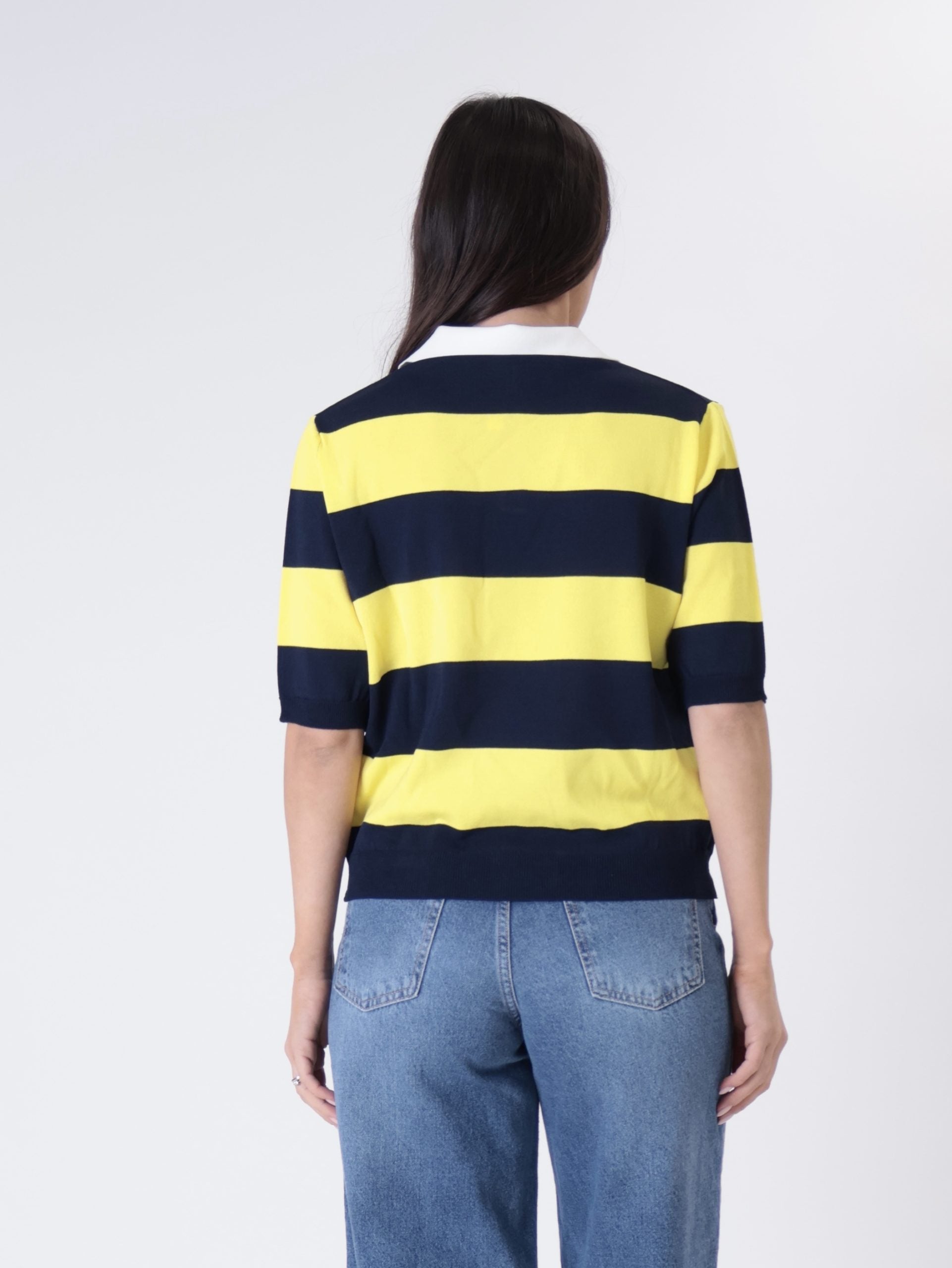 Striped short-sleeve polo shirt blue/yellow