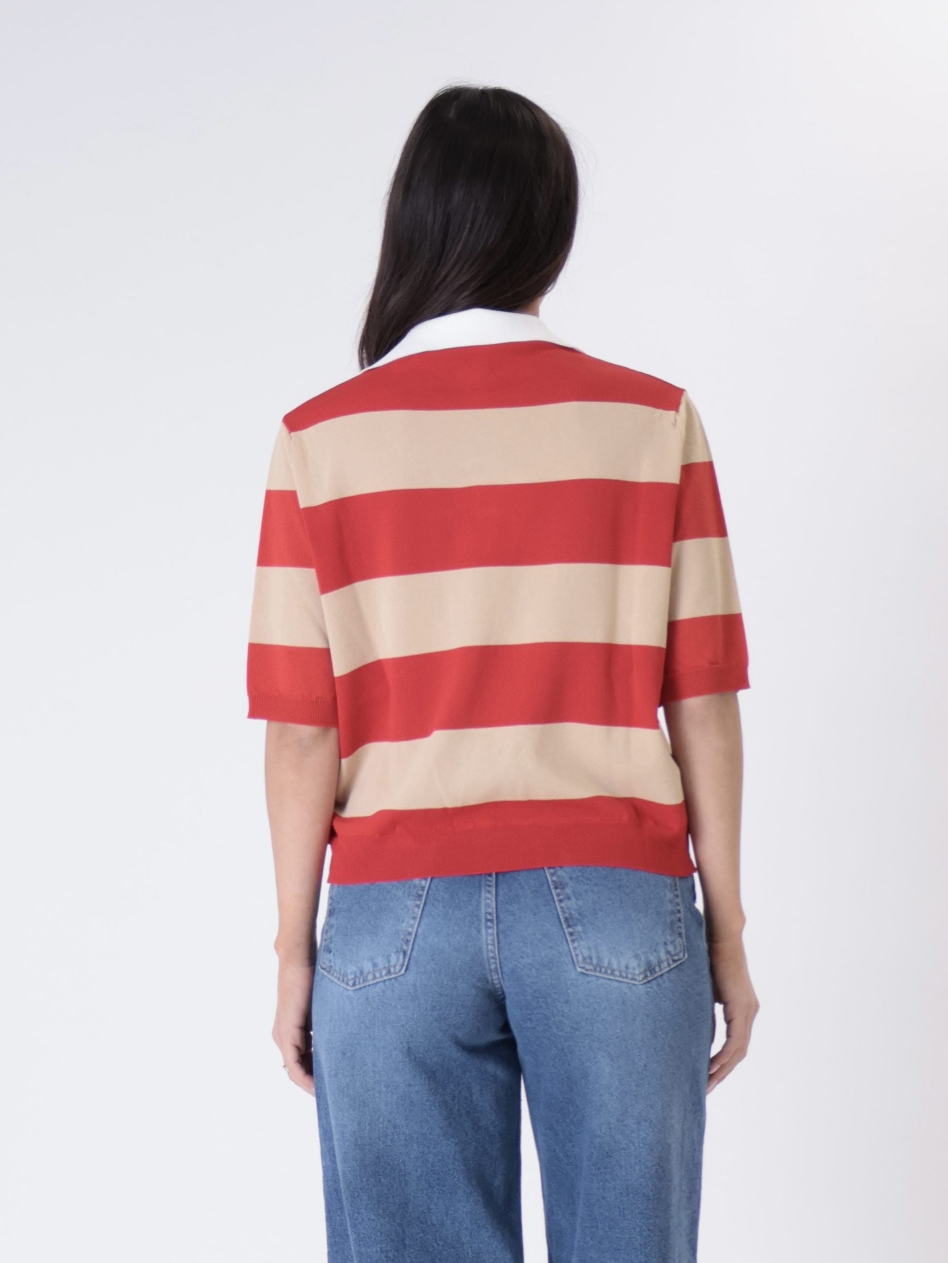 Polo m/m rigata miele/rosso