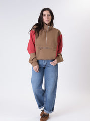 Felpa zip tabacco/rosso