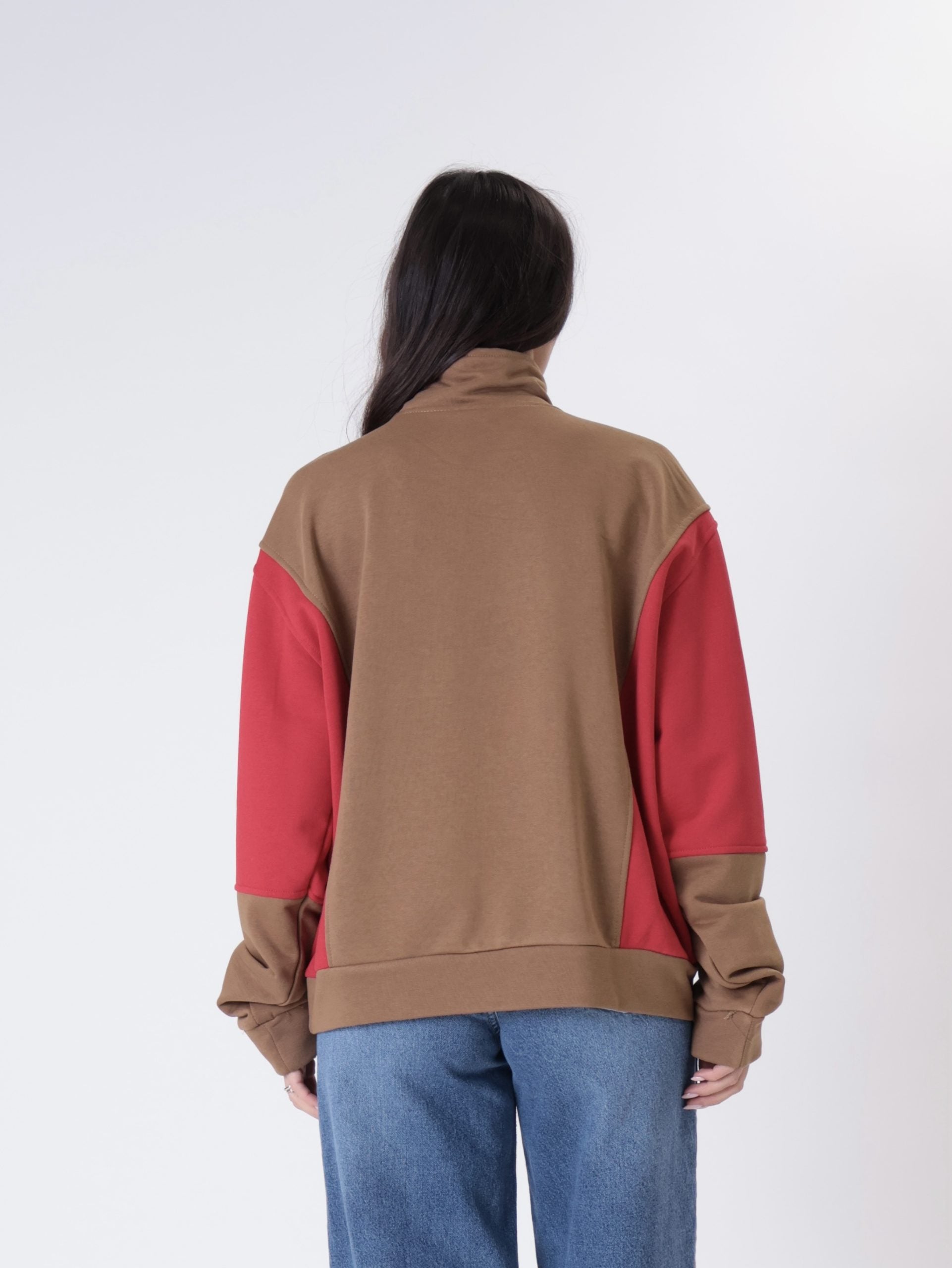 Felpa zip tabacco/rosso
