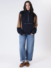 Felpa zip blu/tabacco