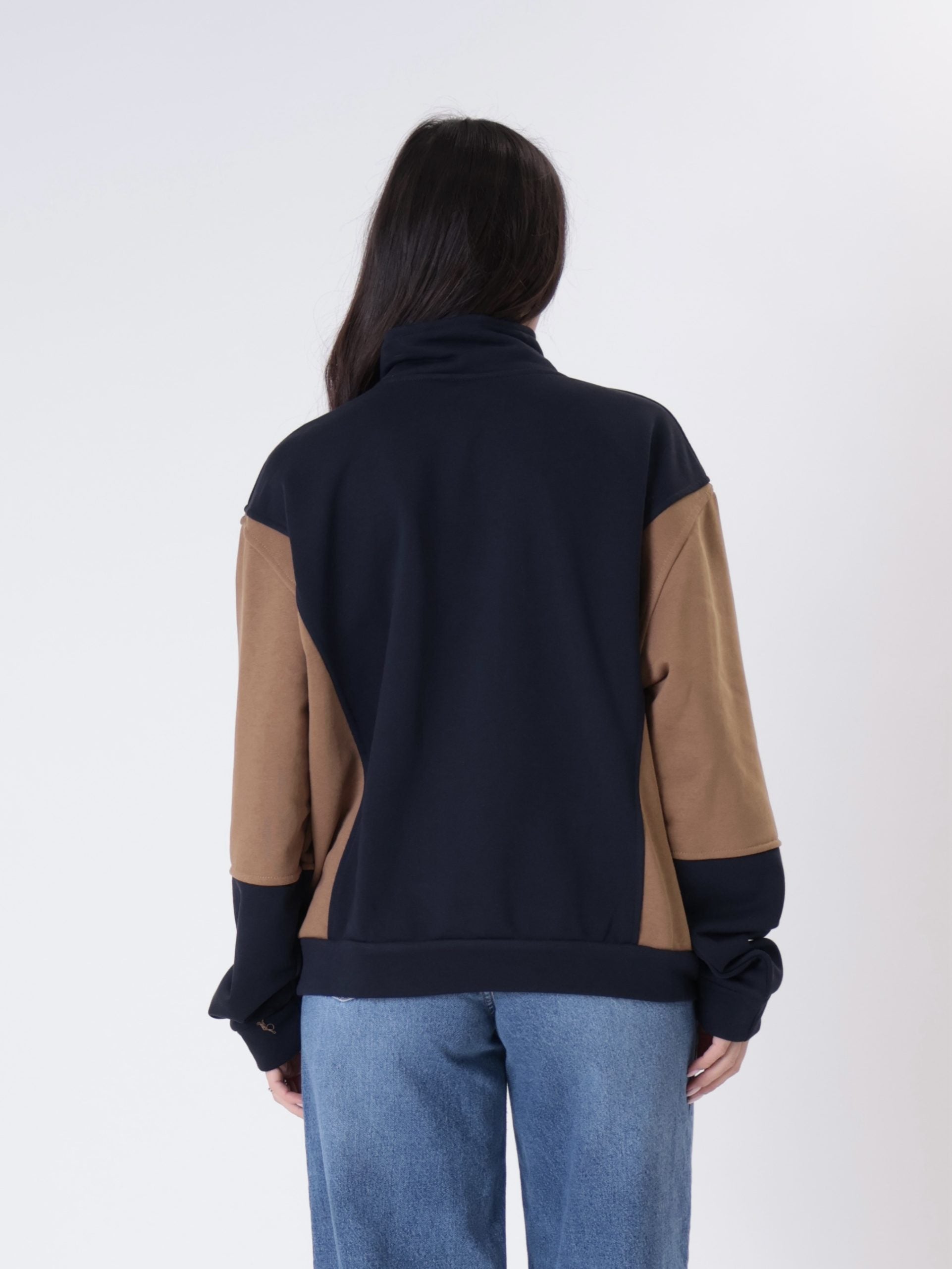 Felpa zip blu/tabacco