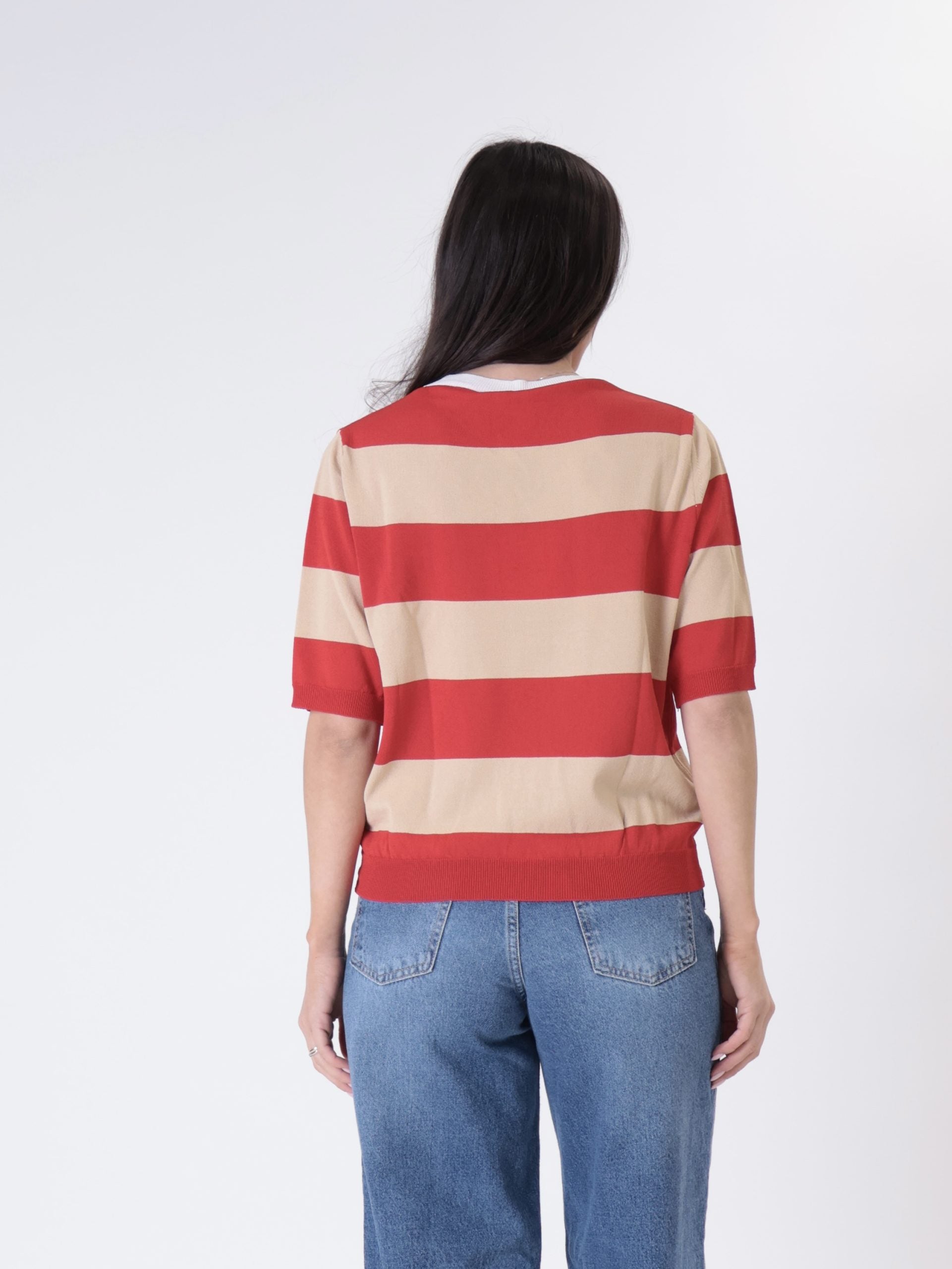 Pullover m/m riga miele/rosso