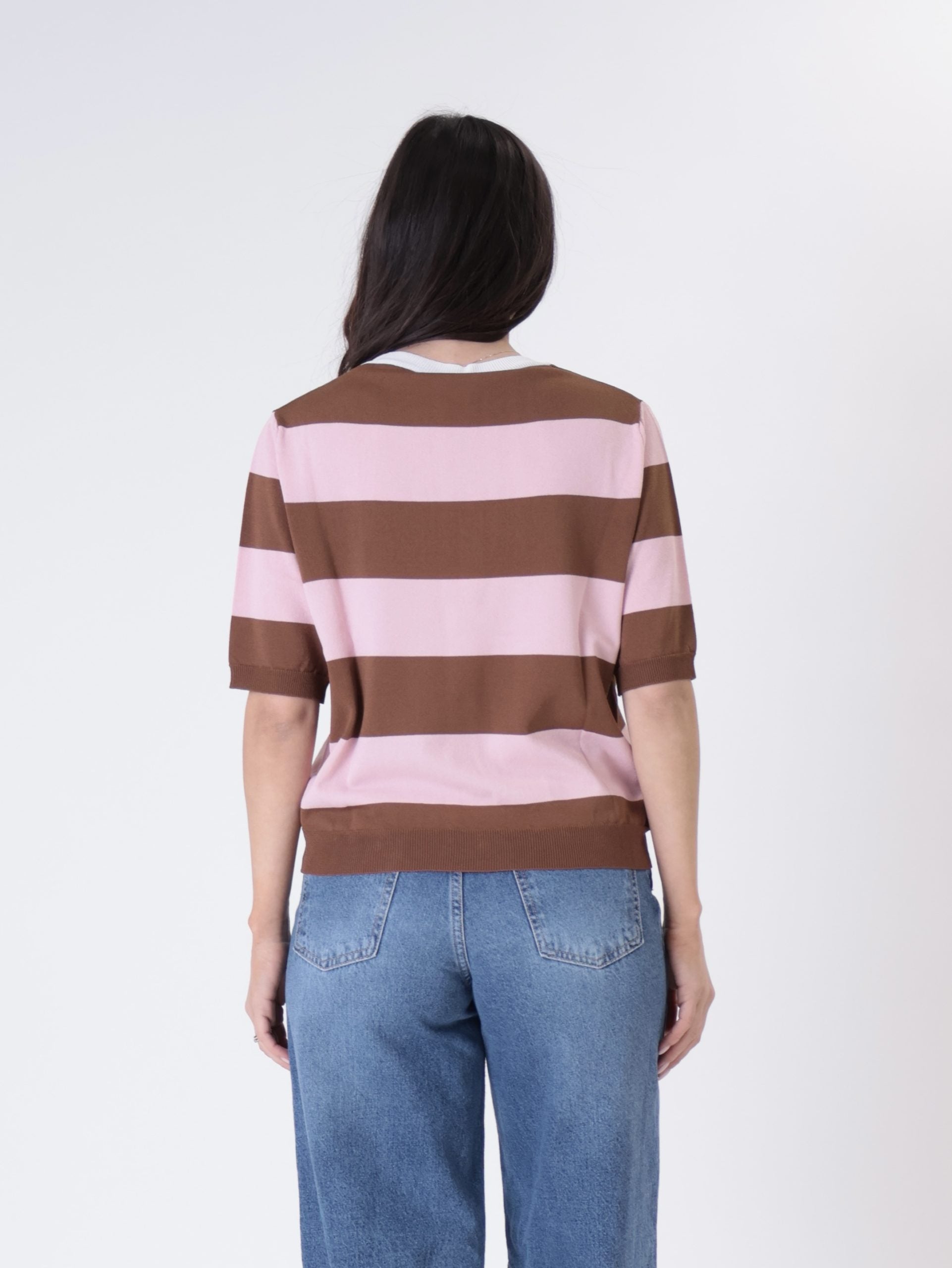 Pullover m/m riga moro/rosa