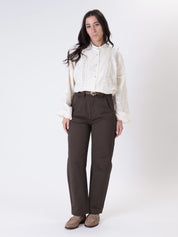 Brown belt cotton trousers