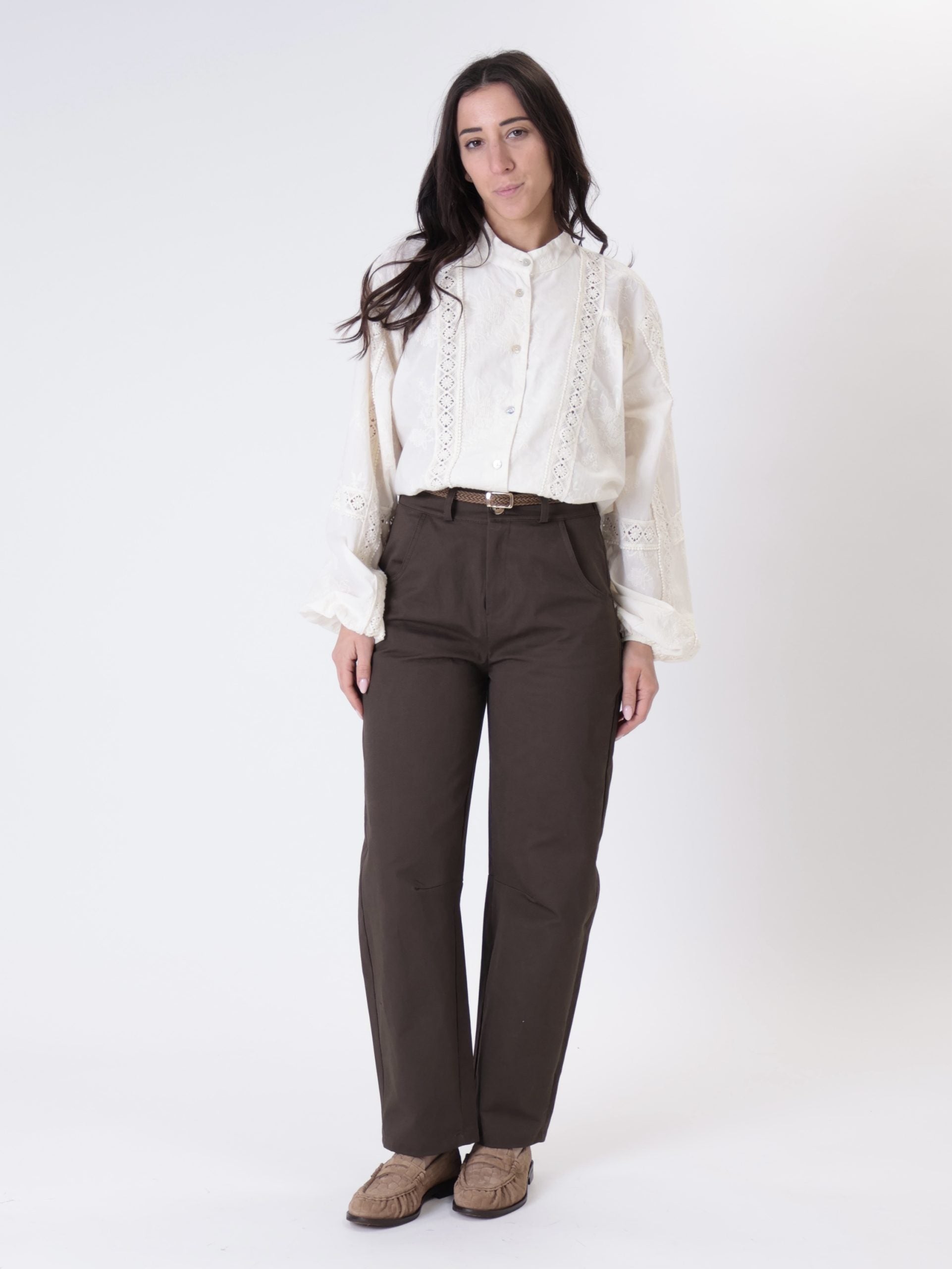 Brown belt cotton trousers
