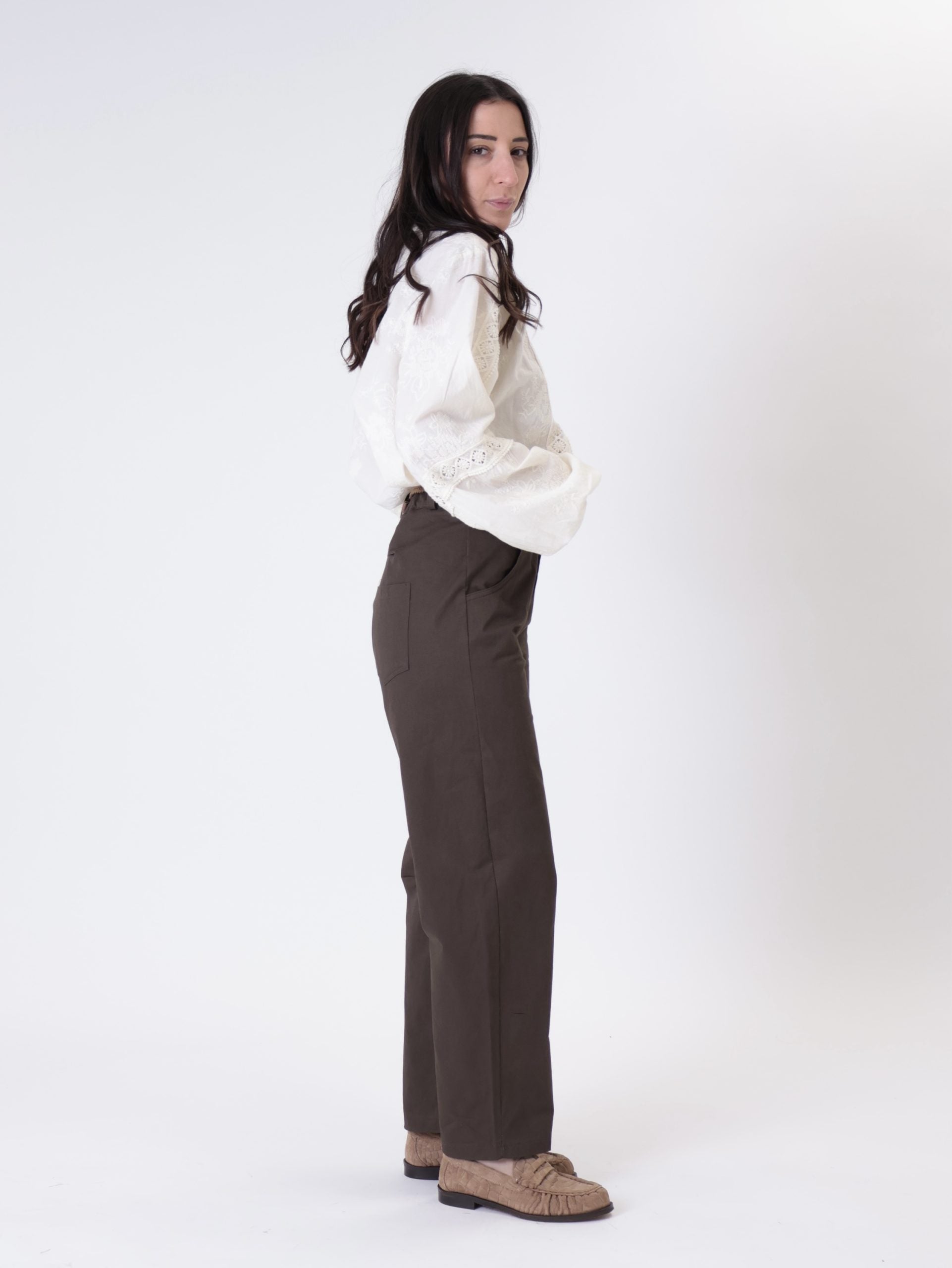 Brown belt cotton trousers
