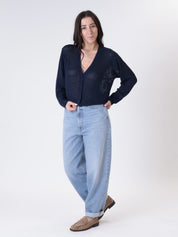 Blue open-knit cardigan