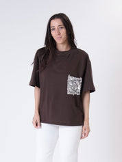 T-shirt tasca pailettes blu
