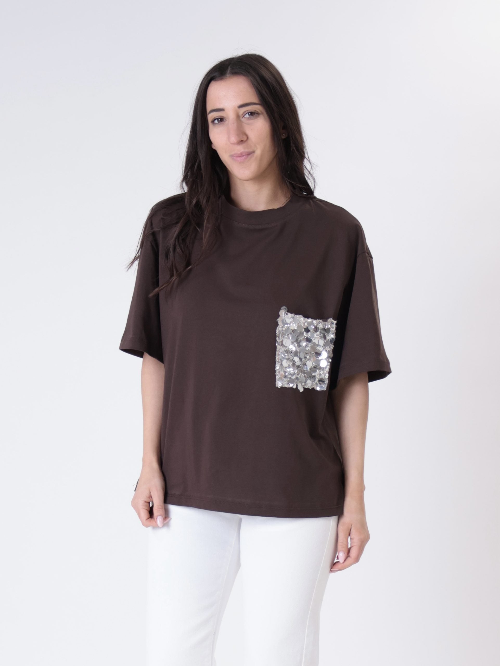 T-shirt tasca pailettes grigio