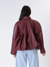 Burgundy woven bomber jacket