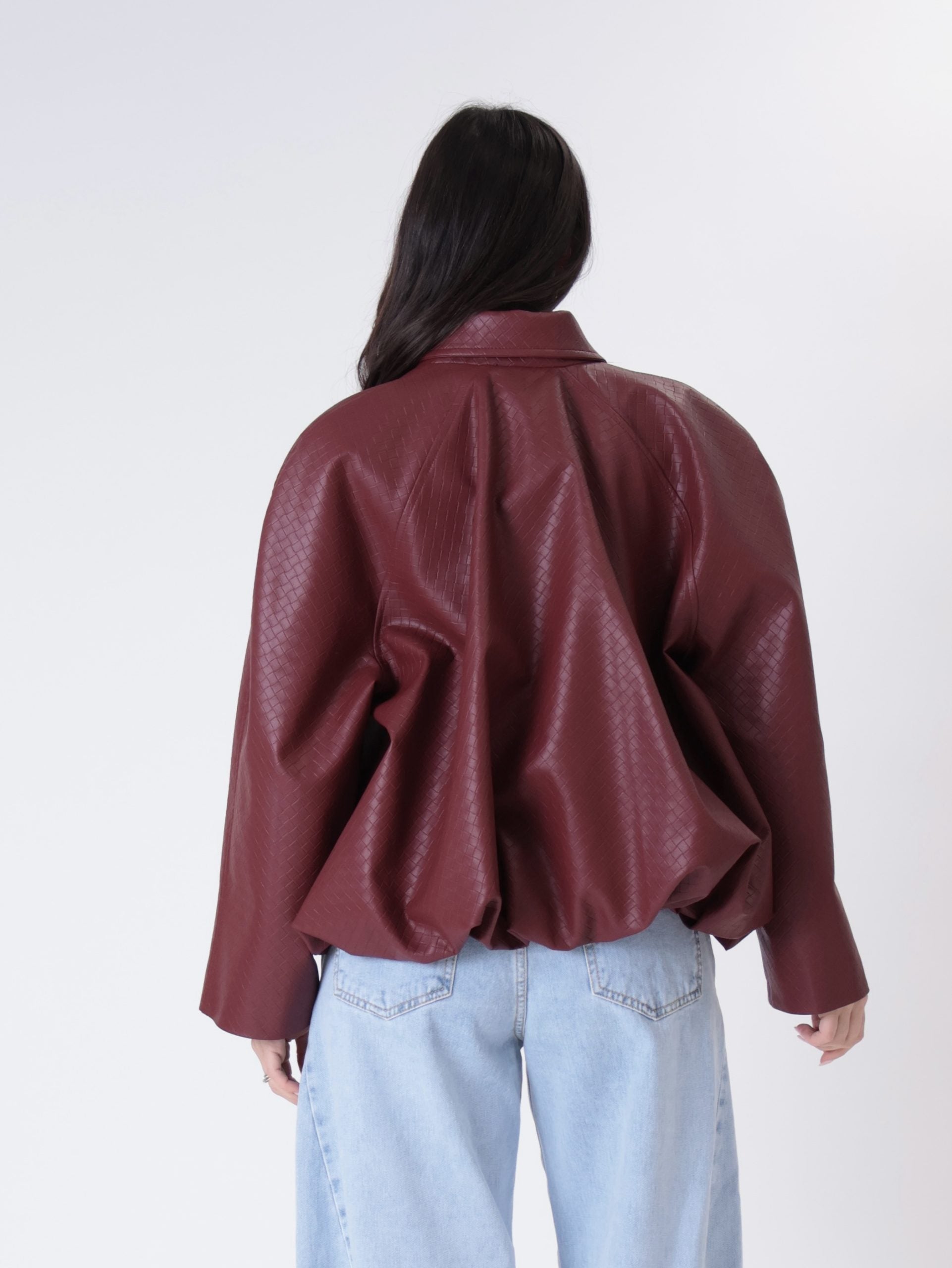 Burgundy woven bomber jacket