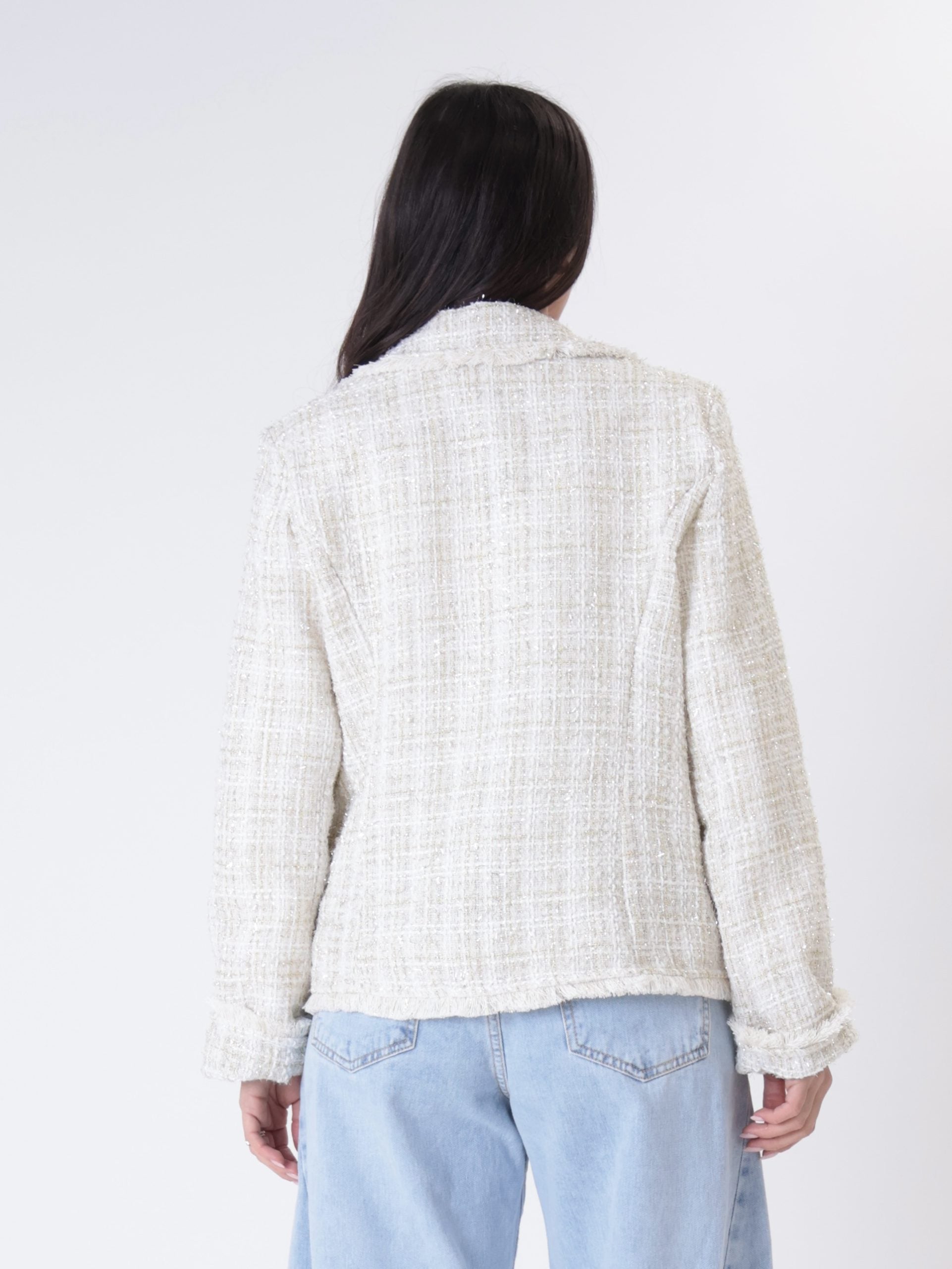 White bouclé jacket