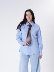 Light blue polka dot shirt and tie