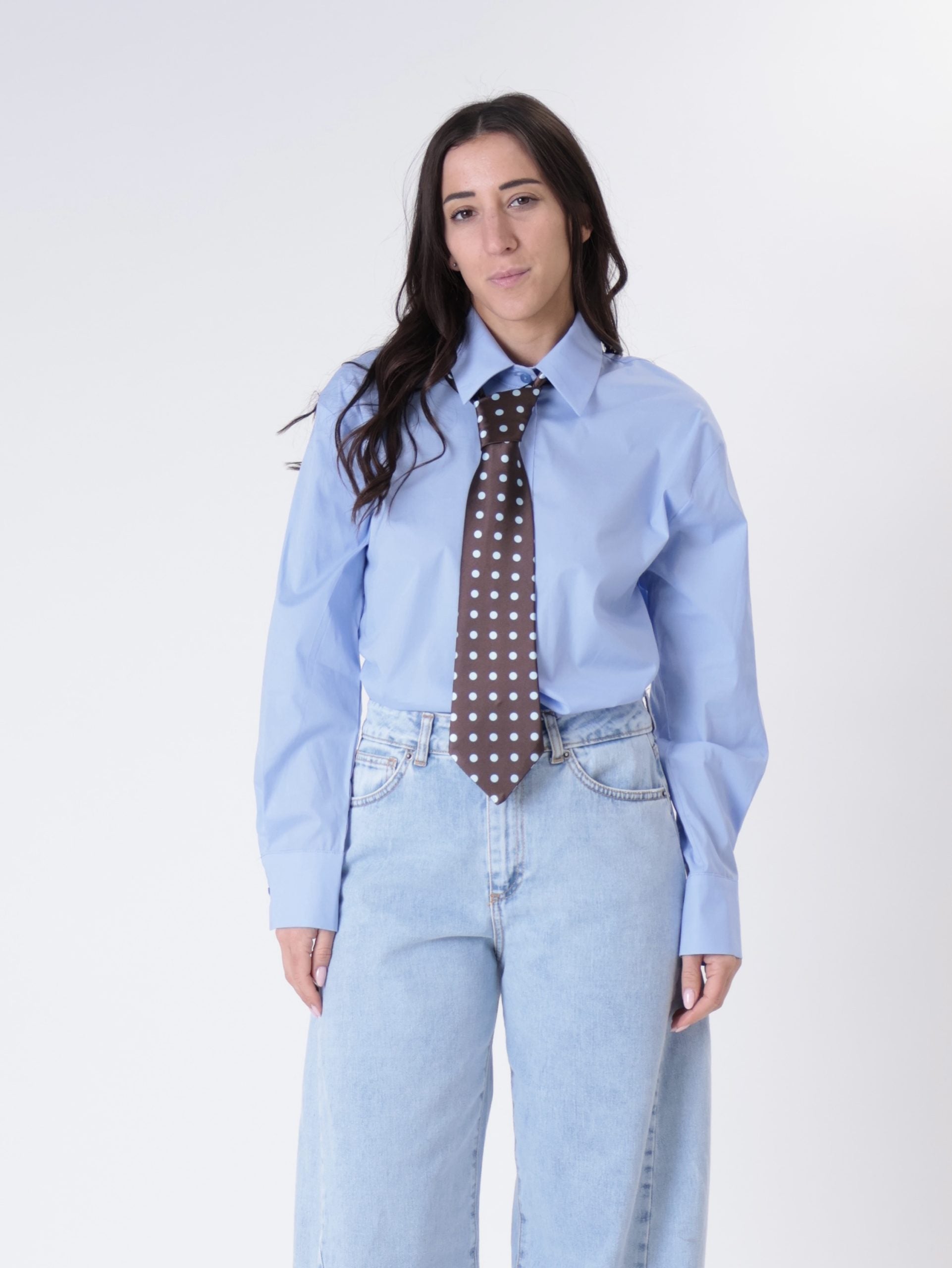 Light blue polka dot shirt and tie