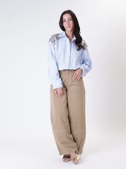 Camicia spalle paillettes celeste