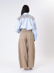 Camicia spalle paillettes celeste