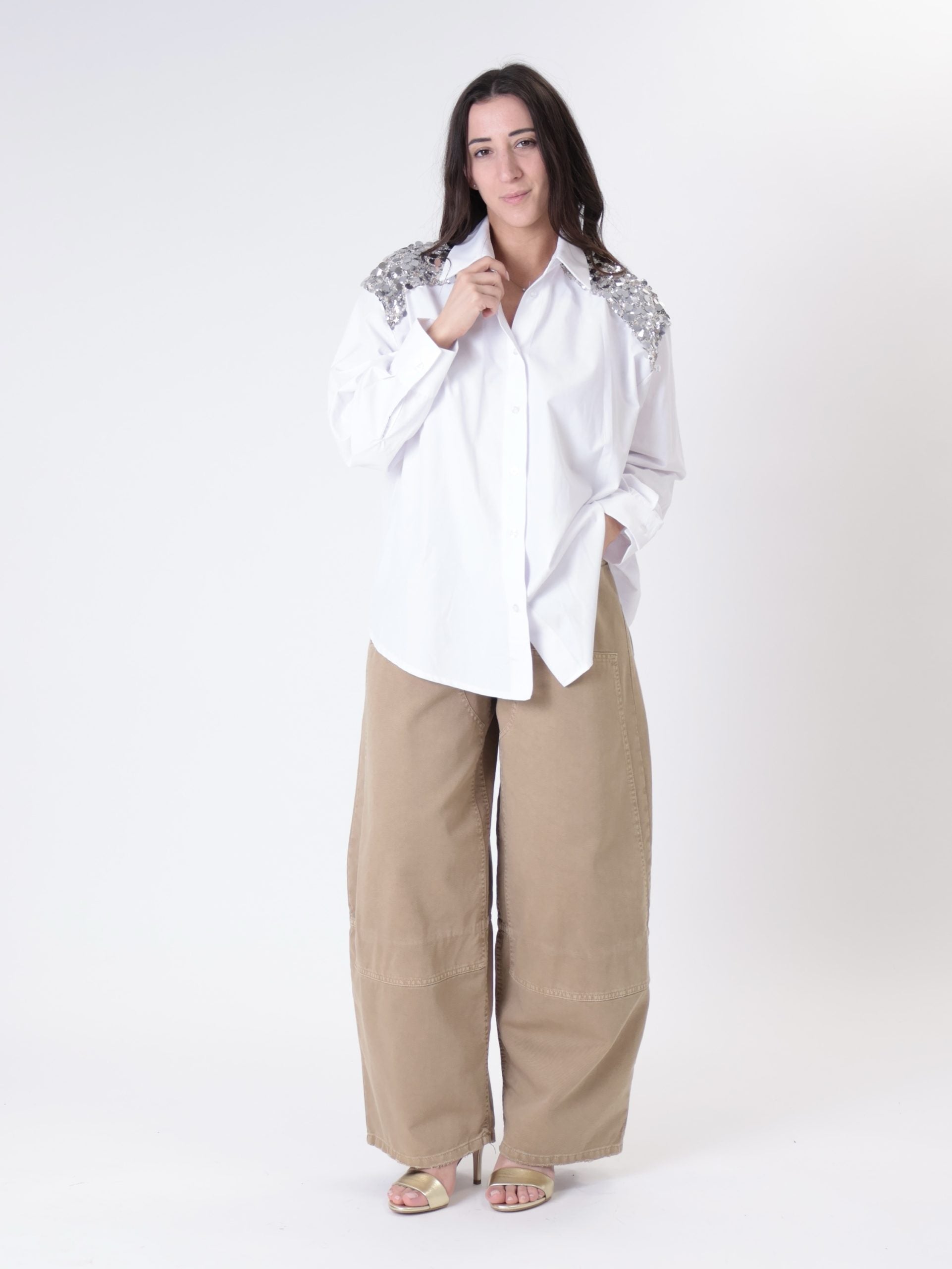 Camicia spalle paillettes bianca