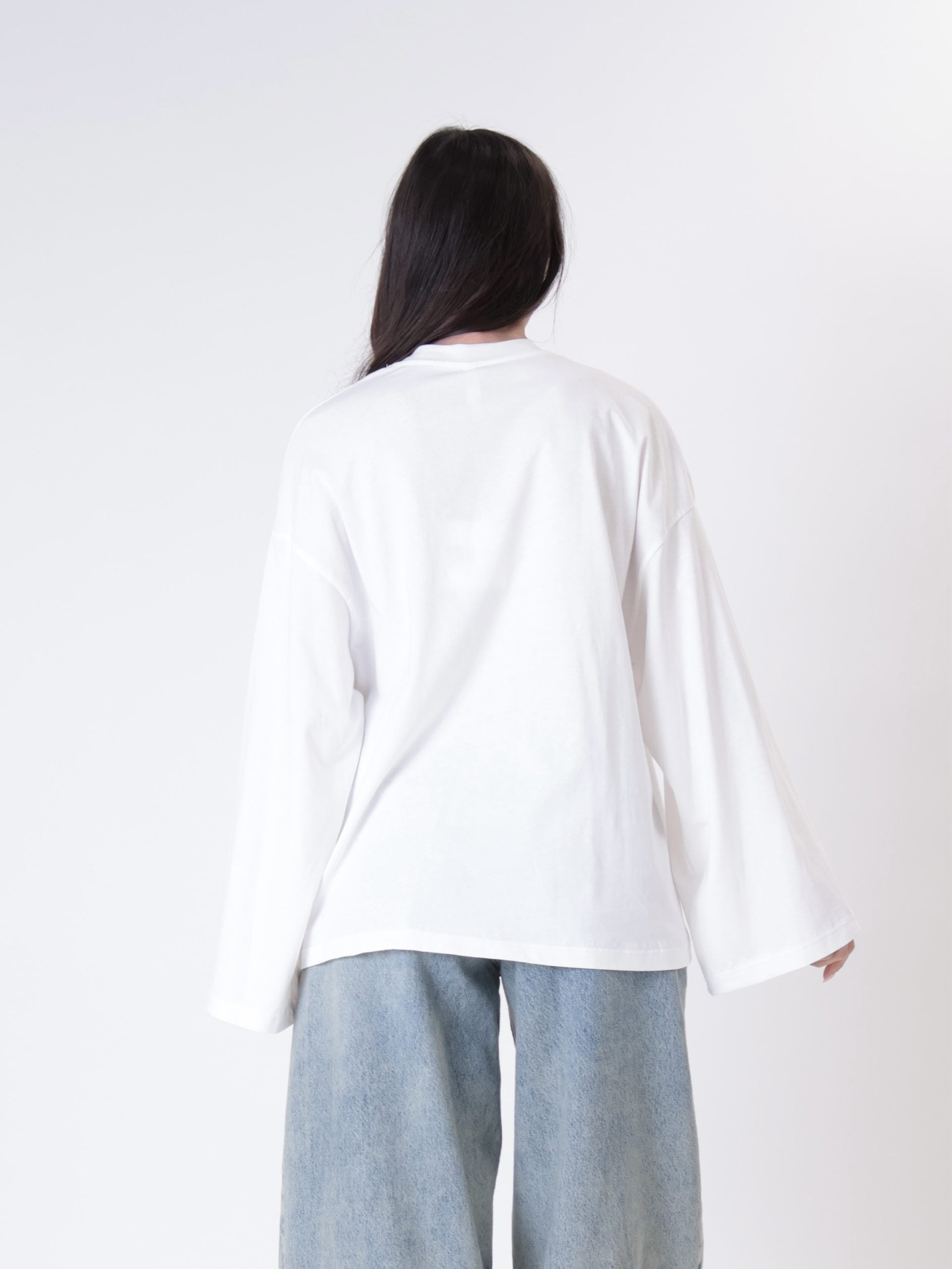 T-shirt m/lunga tasca paillettes panna